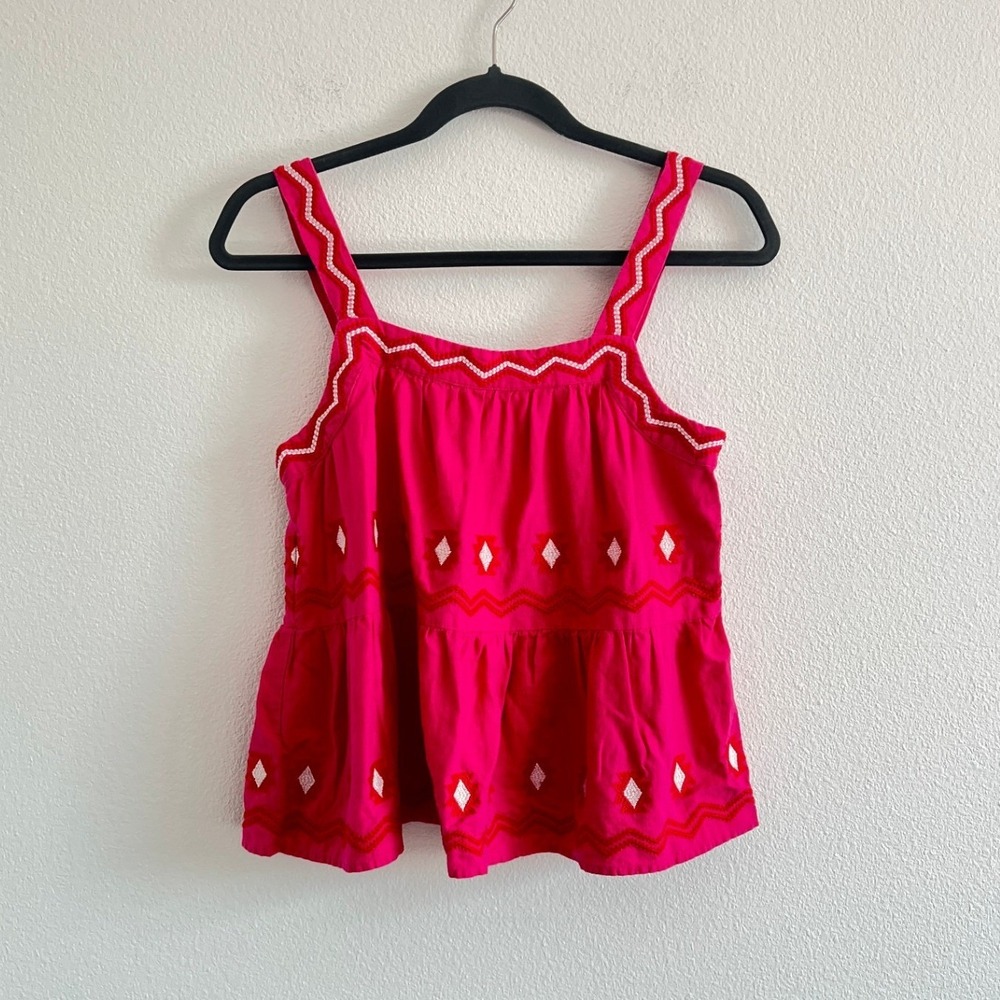 LOFT Pink Embroidered Boho Linen Blend Sleeveless Peplum Tank Top XS Festival